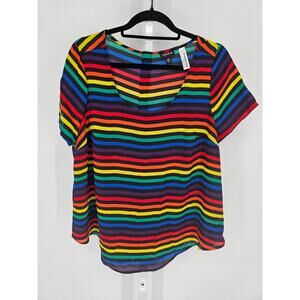 Torrid Women #Torridstrong Blouse Top Shirt Size 00 (US L) Striped Rainbow